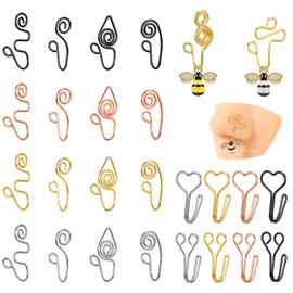 ZS Adjustable African Nose Cuff for Women Men, Gold Nose Cuff Non Piercing, Stainless Steel Fake Nose Ring Clip on Nose (24+2pcs bee Pendant)