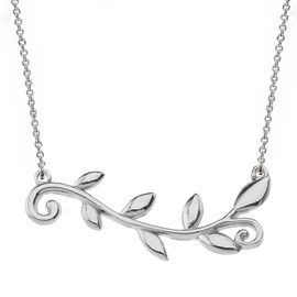 Women's Sterling Silver High Polish Horizontal Olive Branch Necklace, 16"