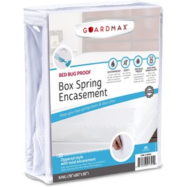 Guardmax Premium Box Spring Cover - Full XL Size Waterproof and Bed Bug Proof Zippered Box Spring Encasement - 6 Side Absorbent Boxspring Protects Against Bed Bugs, Dust Mites, Dirt, Spills, & Stains