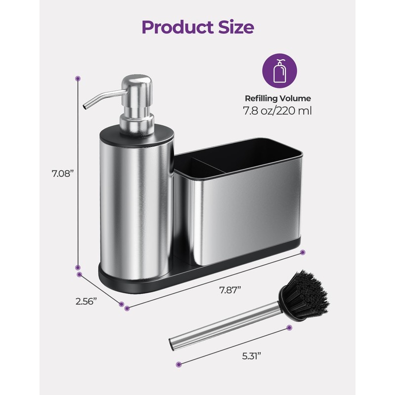 ODesign Kitchen Soap Dispenser Set - 3 in 1, Stainless
