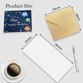 Son Birthday Card for Him,Birthday Gifts for Son,Stars Navy Blue Happy Birthday Card for Family,150mm Bday Greeting Card with Envelope,Blank Inside