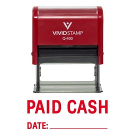 Paid Cash with Date Line Self Inking Rubber Stamp (Red Ink) - X-Large 2 Pack
