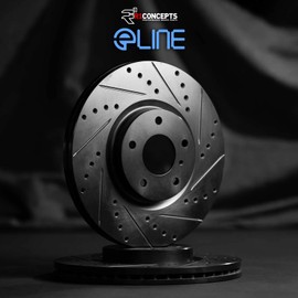 R1 Concepts Front Brakes and Rotors| Front Drilled Slotted Brake Rotors| Front Disc Brake Rotors| Fits 2020-2024 Toyota Highlander