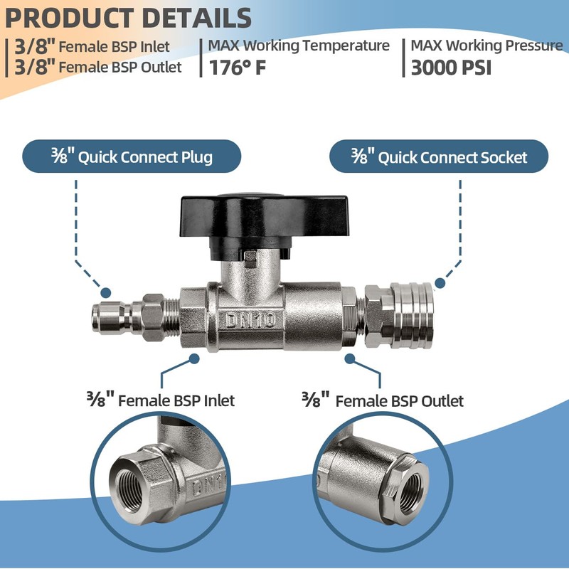 DN10 Ball Valve for Pressure Washer, 3/8" Quick Connect Ball