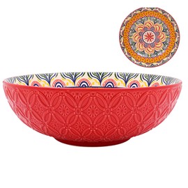 Red Ceramic Bowl Tuscany Bohemian Mediterranean Ethnic Style 26cm Dia
