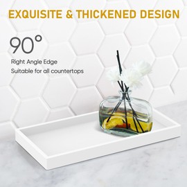 Bathroom Counter Tray,EG-SIPRO High-Grade Thickened Silicone Bathroom Vanity Tray,Shatterproof Rectangle Bathroom Tray Soap Dispenser Tray for Bathroom Countertop, Pure White, 10.6''×5.1'', (EGTRAY)