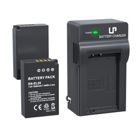 LP EN-EL20 EN-EL20a Battery and Charger, 2-Pack 1020mAh Batteries for Nikon Coolpix P1000, P950, DL24-500, Coolpix A, 1 AW1, 1 J1, 1 J2, 1 J3, 1 S1, 1 V3 Digital Camera