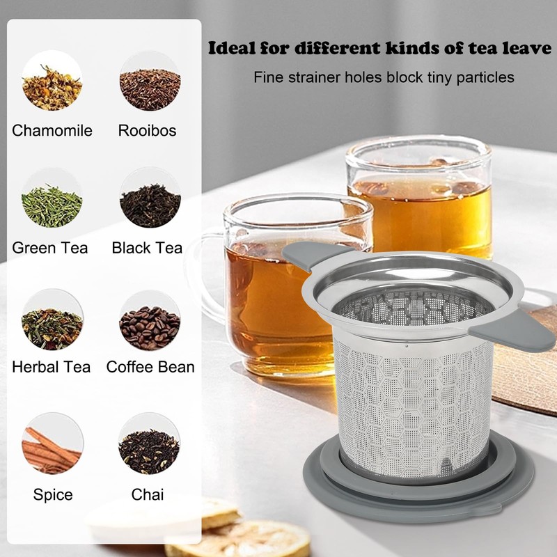 Tea strainer with lid/drip tray, extra fine mesh 304 stainless