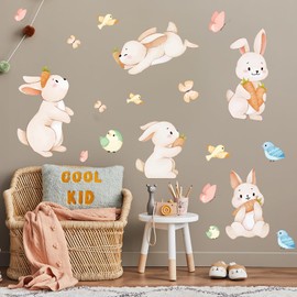 Easter Bunny Rabbit Wall Decals Stickers, Cute Bunny Wall Decal，Rabbit Murals Peel Easter Bunny Wall Stickers，for Living Room Wall Decor Stickers & Murals Rabbit Wall Art as Decor