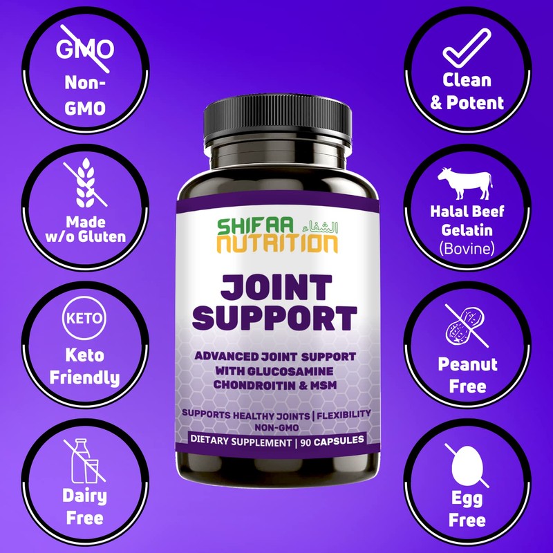 SHIFAA NUTRITION Halal Joint Support Supplement w/Glucosamine Chondroitin MSM |