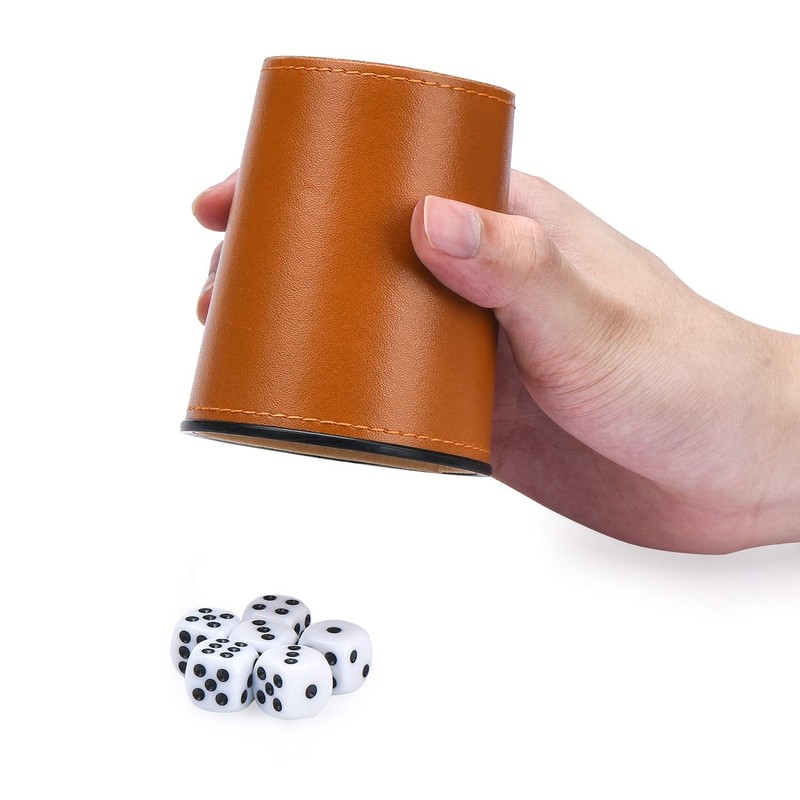 Leather Dice Cup Set, 5 Black Dice Cups + 25