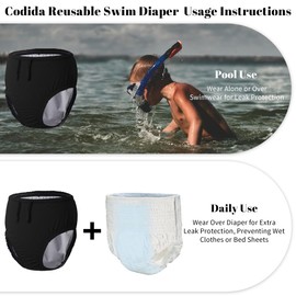 Reusable Swim Diapers for Adults Waterproof Leakproof Incontinence Swimwear Underwear for Men and Women with Special Needs（Black，L）