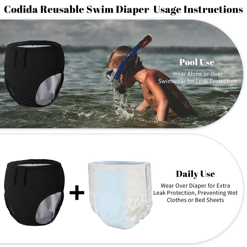 Reusable Swim Diapers for Adults Waterproof Leakproof Incontinence Swimwear Underwear