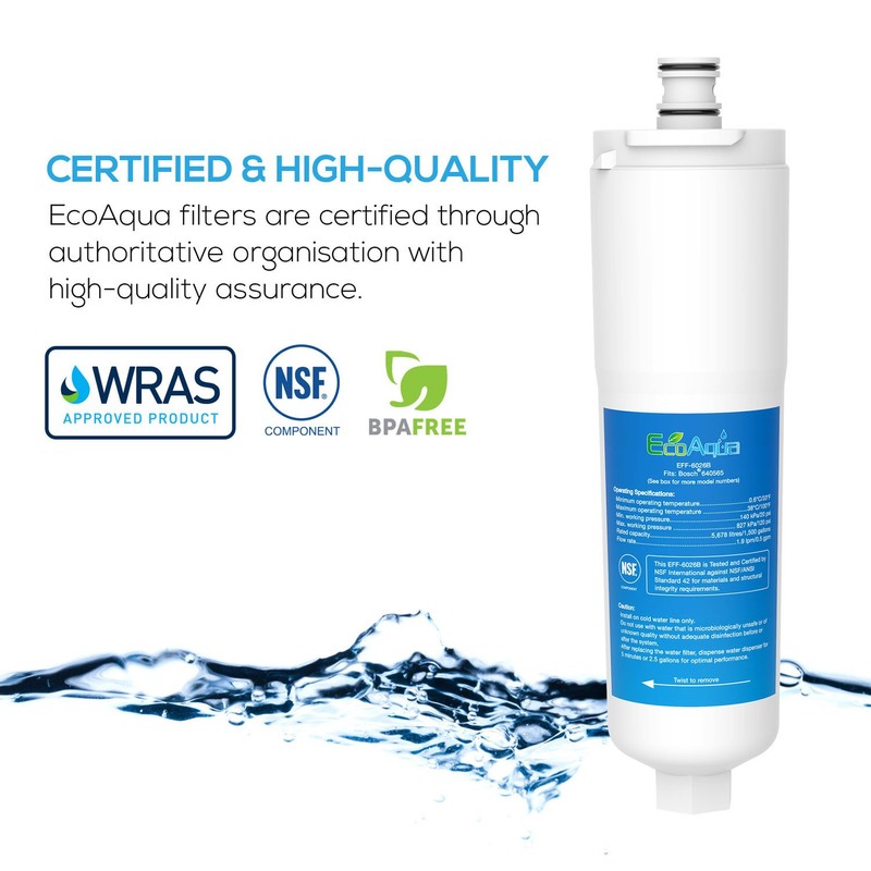EcoAqua EFF-6026B Fridge Water Filter Compatible with Abode Aquifier, Safelock,