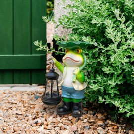 WONDHOME Solar Garden Frog Statues Outdoor Decor with LED Lantern Porch Patio Yard Lawn Decorations Birthday Housewarming Christamas Gardening Ideal Gifts for Mom Grandma Woman