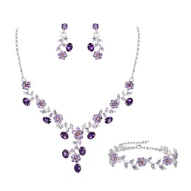 EVER FAITH Wedding Party Jewellery Set for Bridal Crystal Cluster Flower Costume Necklace Earrings Bracelet Set, Crystal, No Gemstone