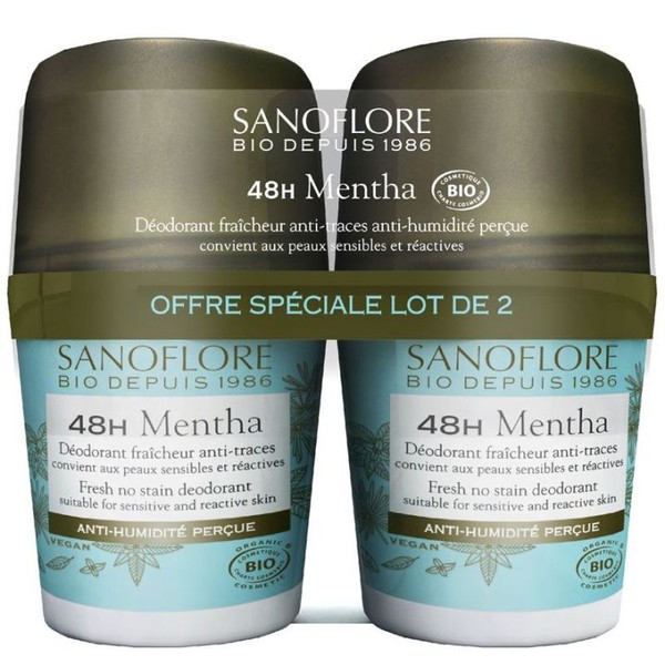 Sanoflore Déodorant Bio Bille 48h Mentha, Pack of 2