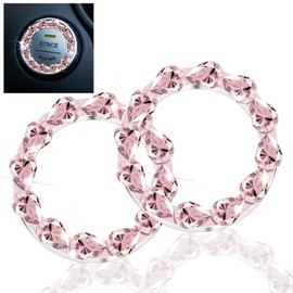 Soleebee 2 PCS Bling Car Engine Start Stop Trim Ring for Women, Crystal Rhinestone Car Push Start Button Cover/Sticker, Key Ignition and Knob Bling Ring (Pink)