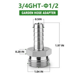 TAISHER 2PCS 304 Stainless Steel Garden Hose Repair Connector, 1/2" Barb x 3/4" GHT Male Garden Hose Adapter with Hose Clamps