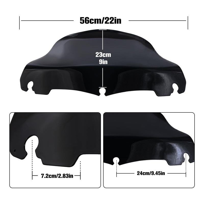 9 inch Black Wave Windshield Windscreen for Harley Electra Touring