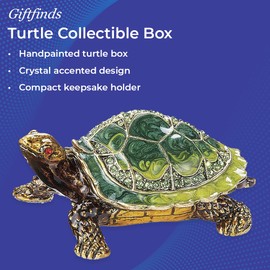 Turtle Collectible Box, Jewelry Trinket Holder, Crystal Studded Hinged Animal Figurine, Sparkling Handpainted Enameled Home Decor