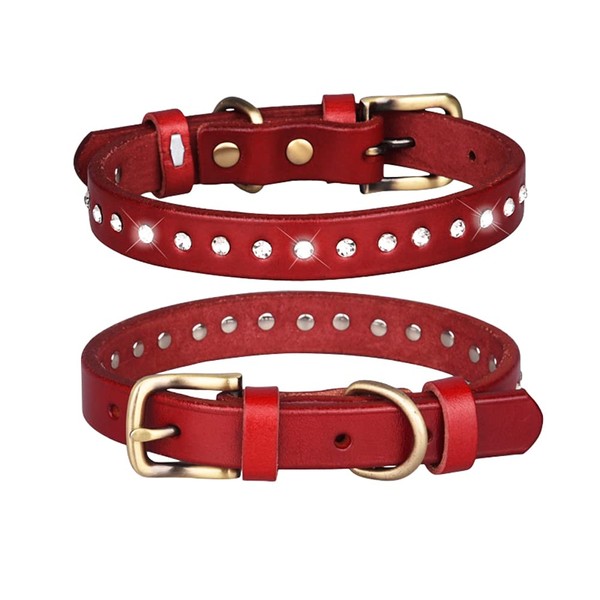 FUNAT Leather Dog Collar, Cowhide Vintage Dog Collar with Top