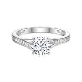 SISGEM Women's Engagement Ring, 1ct Moissanite Solitaire Engagement Ring, S925 Sterling Silver Moissanite Wedding Ring with Platinum Plated, for Her Ladies Engagement Wedding (Size R)