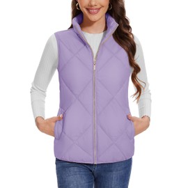 YUCOLEN Womens Quilted Vest 4 Pockets Puffer Vest Stand Collar Lightweight Sleeveless Full Zip up Padded Gilet Puffy Winter Warm Jacket Outerwear Purple XL