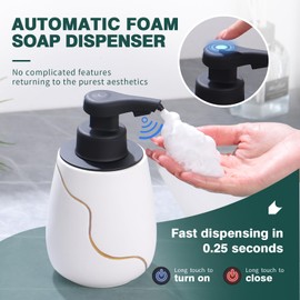 BosilunLife Automatic Foaming Soap Dispenser - Touchless Foam Hand Soap Dispenser for Bathroom Ceramic Smart Electric Auto Dish Soap Dispenser Waterproof, USB C Rechargeable, 17 oz/500 ml