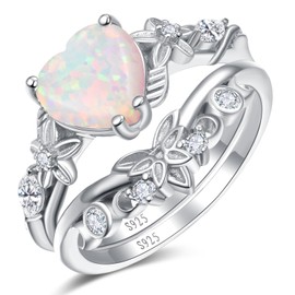 JIARUI Opal Ring Set for her 925 Sterling Silver Moon Phase Promise Ring Anniversary Valentine's Day Jewelry Gifts for Her Fit Size 9