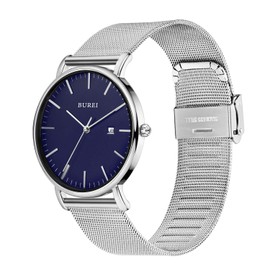BUREI Men Watches Fashion Minimalist Waterproof Watches for Men Women Student,Blue Silver