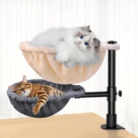 virtulance Cat Desk Bed - Cat Desk Perch with 360° Rotating - Soft Fabric Nest Bed Height Adjustable Mount - Hammock Attachment for Home Office Beige