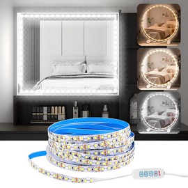 Lhdfyqt Set of 2 Dressing Table Light Strip, LED Strip 2 m Dimmable, LED Under-Unit Light with Switch, Makeup Lamp Light Strip, 3 Colours and 9 Dimmer Levels, 2 m / 6.5 ft 480 LED