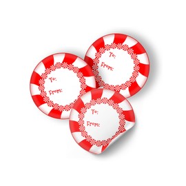 Peppermint Candy Christmas Gift tag Labels, Stickers, Peel and Stick, Red, Glossy