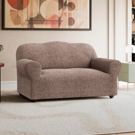 Mamma Mia Covers Loveseat Slipcover - Oversized Chair Cover - Stretch Couch Cover - Cushion Love Seat Sofa Cover - 1-Piece Form Fit Washable Protector - Mille Righe Collection - Camel