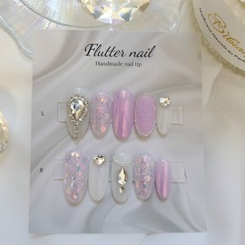 Purple Glitter & Silver Stone Handmade Nail Tips  - Midi Ballet / 보라글리터&실버스톤 수제네일팁  - 미디발레