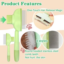 Flea Comb for Dogs and Cats with Release Button Fine Tooth Dog Comb for Grooming Massaging and Cleaning Remove Fleas Eggs Pet Hair Removal for Short and Long Hair 2 Pack