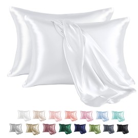 MR&HM Satin Pillowcase for Hair and Skin, Silk Satin Pillowcase 2 Pack, King Size Pillow Cases Set of 2, Silky Pillow Cover with Envelope Closure (20x36, White)