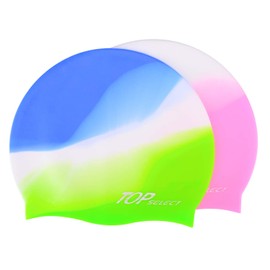 2pcs Swim Caps for Youth Boys Girls,Unisex Silicone Swimming caps for Toddler Aged 3-12 Waterproof Bathing Caps for Long and Short Hairs, Comfortable and Durable (Pink/Blue Green)