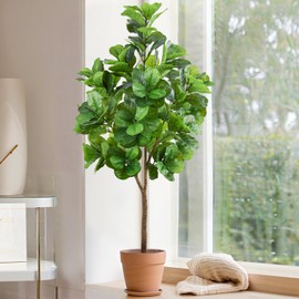 Fiddle Leaf Fig Tree Artificial 5.5ft, Fake Ficus Lyrata Plants with 162 Fiddle Leaves, Faux Fig Trees Floor Plant Potted for Home Office Living Room Decor Indoor Outdoor
