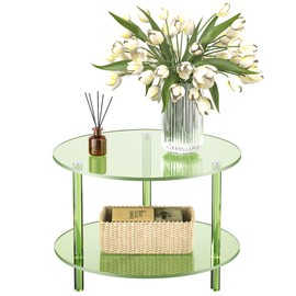 solaround Acrylic Coffee Table, Small Round Modern Coffee Table for Living Room, Green