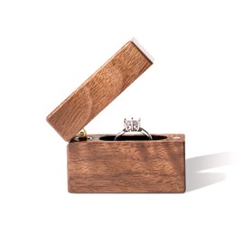 Wislist Wooden Engagement Ring Box Small Slim Flat Ring Case for Proposal,Wedding (Walnut Wood)