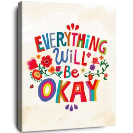 Everything Will Be Okay Colorful Flowers Inspirational Quotes Framed Canvas Prints Wall Art for Teens Girls Bedroom Nursery Dorm Wall Decor,Encouragements Gifts for Young Girls Sister Daughter