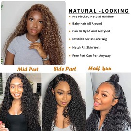 30 Inch 360 Lace Front Wigs Human Hair Pre Plucked Deep Wave Full 360 lace wigs with Baby Hair HD Transparent Lace Frontal Wigs Human Hair Wigs For Black Women Can Make High Ponytail 150 Density