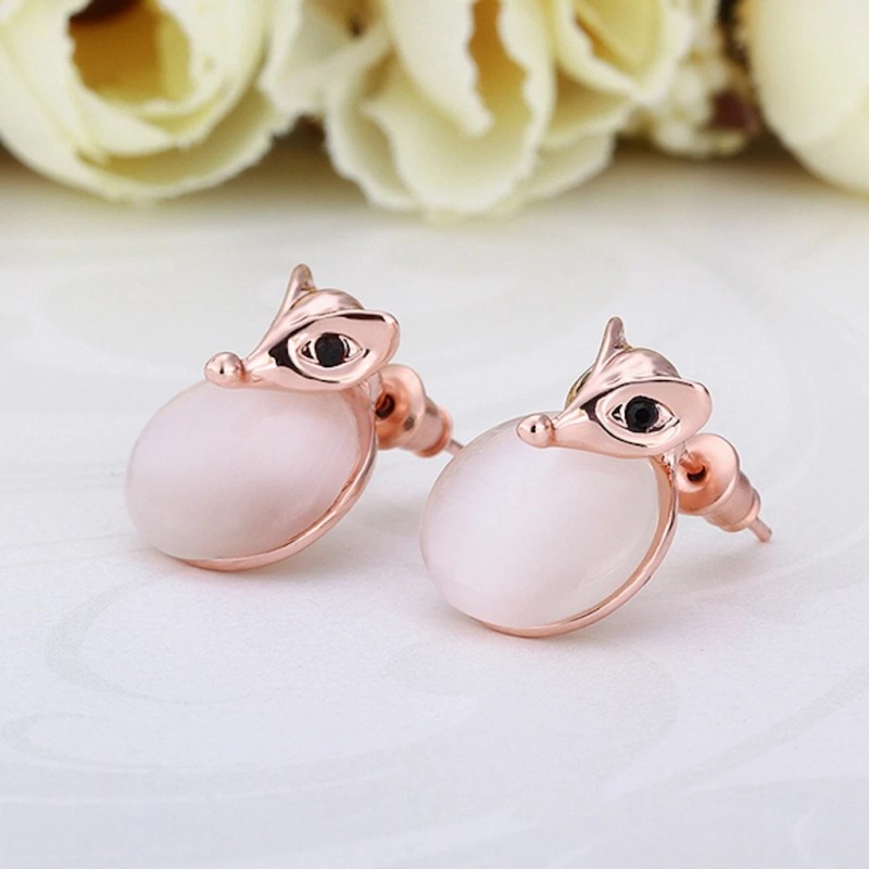 LZD 18K Rose Gold Epoxy Cateye Drop Stud Earrings L94