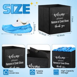 Unittype 300 Pcs Disposable Waterproof Shoe Covers with 1 Pcs Indoor Foldable Storage Bins Box Welcome Please Remove or Cover Shoes Sign for Open House Supplies(Blue,5.9 x 17.7 Inches)