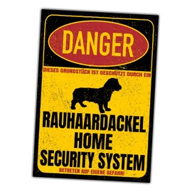 Rauhaardackel Sign Danger Security System Door Sign Dog Sign Dog Dachshund Teckel