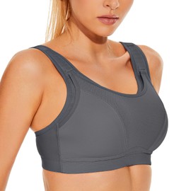 Wingslove Womens Sports Bras High Impact Adjustable Wireless Plus Size Sports Bra Full Figure Large Bust Workout Running Bra, Grey 40G