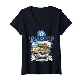 Womens American Military Tank Vehicle IFV M2 Bradley V-Neck T-Shirt