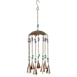 Sunset Vista Designs Windchimes - Handcrafted Boho Glass Bead & Bells Metal Umbrella Windchime, 23.5" Long, Copper